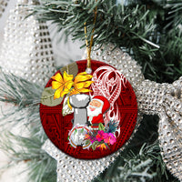 Custom Northern Mariana Islands Christmas Ceramic Ornament Funny Santa Hug Latte Stone Ylang-ylang and Polynesia Pattern Red LT03 - Polynesian Pride