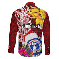 Custom Northern Mariana Islands Christmas Family Matching Mermaid Dress and Hawaiian Shirt Funny Santa Hug Latte Stone Ylang-ylang and Polynesia Pattern Red LT03 - Polynesian Pride