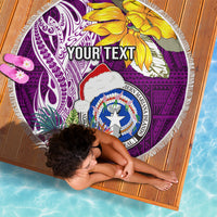 Custom Northern Mariana Islands Christmas Beach Blanket Funny Santa Hug Latte Stone Ylang-ylang and Polynesia Pattern Pink LT03 - Polynesian Pride