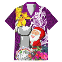 Custom Northern Mariana Islands Christmas Family Matching Mermaid Dress and Hawaiian Shirt Funny Santa Hug Latte Stone Ylang-ylang and Polynesia Pattern Pink LT03 Dad's Shirt - Short Sleeve Pink - Polynesian Pride