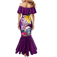 Custom Northern Mariana Islands Christmas Mermaid Dress Funny Santa Hug Latte Stone Ylang-ylang and Polynesia Pattern Pink LT03 - Polynesian Pride