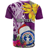 Custom Northern Mariana Islands Christmas T Shirt Funny Santa Hug Latte Stone Ylang-ylang and Polynesia Pattern Pink LT03 - Polynesian Pride