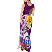 Custom Northern Mariana Islands Christmas Tank Maxi Dress Funny Santa Hug Latte Stone Ylang-ylang and Polynesia Pattern Pink LT03 - Polynesian Pride