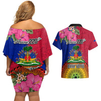 Haiti Battle of Vertieres Couples Matching Off Shoulder Short Dress and Hawaiian Shirt The Haitian Revolution 220th Anniversary Polynesian Style LT03 - Polynesian Pride