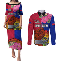 Haiti Battle of Vertieres Couples Matching Puletasi Dress and Long Sleeve Button Shirt The Haitian Revolution 220th Anniversary Polynesian Style LT03 Red - Polynesian Pride