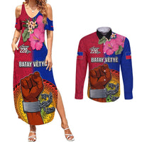 Personalised Haiti Battle of Vertieres Couples Matching Summer Maxi Dress and Long Sleeve Button Shirt The Haitian Revolution 220th Anniversary Polynesian Style LT03 Red - Polynesian Pride