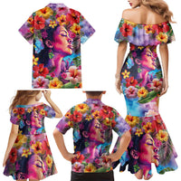 Polynesian Women Family Matching Mermaid Dress and Hawaiian Shirt Tropical Plant - Vibrant Surreal Dreamscape Vibe