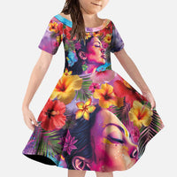 Polynesian Women Family Matching Short Sleeve Bodycon Dress and Hawaiian Shirt Tropical Plant - Vibrant Surreal Dreamscape Vibe