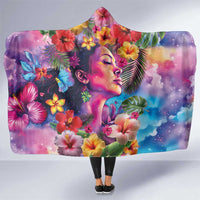 Polynesian Women Hooded Blanket Tropical Plant - Vibrant Surreal Dreamscape Vibe