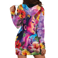 Polynesian Women Hoodie Dress Tropical Plant - Vibrant Surreal Dreamscape Vibe