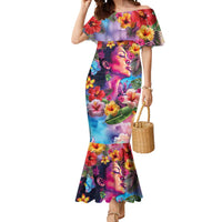 Polynesian Women Mermaid Dress Tropical Plant - Vibrant Surreal Dreamscape Vibe