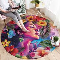 Polynesian Women Round Carpet Tropical Plant - Vibrant Surreal Dreamscape Vibe LT03 - Polynesian Pride