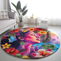 Polynesian Women Round Carpet Tropical Plant - Vibrant Surreal Dreamscape Vibe LT03 - Polynesian Pride