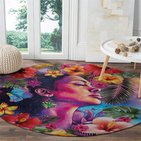 Polynesian Women Round Carpet Tropical Plant - Vibrant Surreal Dreamscape Vibe LT03 - Polynesian Pride
