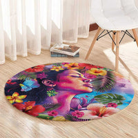 Polynesian Women Round Carpet Tropical Plant - Vibrant Surreal Dreamscape Vibe LT03 - Polynesian Pride