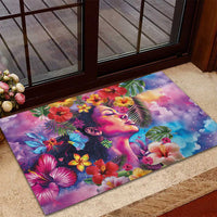 Polynesian Women Rubber Doormat Tropical Plant - Vibrant Surreal Dreamscape Vibe