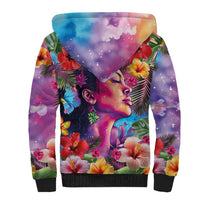 Polynesian Women Sherpa Hoodie Tropical Plant - Vibrant Surreal Dreamscape Vibe