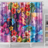 Polynesian Women Shower Curtain Tropical Plant - Vibrant Surreal Dreamscape Vibe