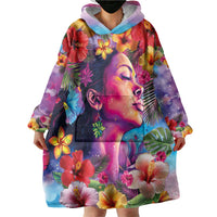 Polynesian Women Wearable Blanket Hoodie Tropical Plant - Vibrant Surreal Dreamscape Vibe