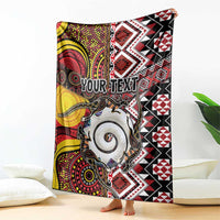 Personalised Aotearoa and Australia Together Blanket Koru and Kangaroo - Taniko with Aboriginal Motif LT03 - Polynesian Pride