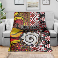 Personalised Aotearoa and Australia Together Blanket Koru and Kangaroo - Taniko with Aboriginal Motif LT03 - Polynesian Pride