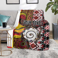 Personalised Aotearoa and Australia Together Blanket Koru and Kangaroo - Taniko with Aboriginal Motif LT03 - Polynesian Pride