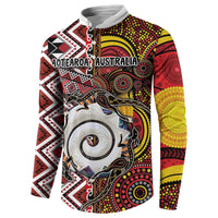Personalised Aotearoa and Australia Together Button Sweatshirt Koru and Kangaroo - Taniko with Aboriginal Motif LT03 - Polynesian Pride