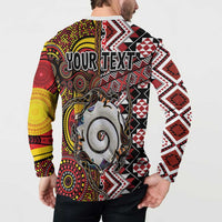 Personalised Aotearoa and Australia Together Button Sweatshirt Koru and Kangaroo - Taniko with Aboriginal Motif LT03 - Polynesian Pride