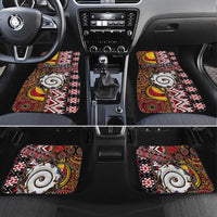 Personalised Aotearoa and Australia Together Car Mats Koru and Kangaroo - Taniko with Aboriginal Motif LT03 Set 4pcs Black - Polynesian Pride