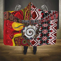 Personalised Aotearoa and Australia Together Hooded Blanket Koru and Kangaroo - Taniko with Aboriginal Motif LT03 - Polynesian Pride