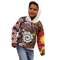 Personalised Aotearoa and Australia Together Kid Hoodie Koru and Kangaroo - Taniko with Aboriginal Motif