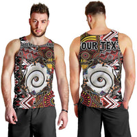 Personalised Aotearoa and Australia Together Men Tank Top Koru and Kangaroo - Taniko with Aboriginal Motif LT03 - Polynesian Pride