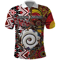 Personalised Aotearoa and Australia Together Polo Shirt Koru and Kangaroo - Taniko with Aboriginal Motif