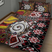 Personalised Aotearoa and Australia Together Quilt Bed Set Koru and Kangaroo - Taniko with Aboriginal Motif LT03 - Polynesian Pride