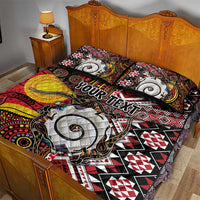 Personalised Aotearoa and Australia Together Quilt Bed Set Koru and Kangaroo - Taniko with Aboriginal Motif LT03 - Polynesian Pride