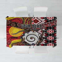 Personalised Aotearoa and Australia Together Tablecloth Koru and Kangaroo - Taniko with Aboriginal Motif LT03 Black - Polynesian Pride