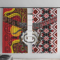 Personalised Aotearoa and Australia Together Window Curtain Koru and Kangaroo - Taniko with Aboriginal Motif LT03 With Hooks Black - Polynesian Pride