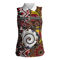 Personalised Aotearoa and Australia Together Women Sleeveless Polo Shirt Koru and Kangaroo - Taniko with Aboriginal Motif