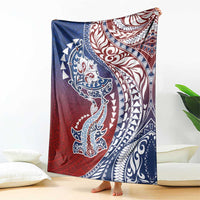 Hawaiian Manta Ray and Hammerhead Shark Tribal Tattoo Blanket with Polynesian Tribal Pattern Hawaii Flag Color LT03 - Polynesian Pride