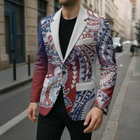 Hawaiian Manta Ray and Hammerhead Shark Tribal Tattoo Blazer with Polynesian Tribal Pattern Hawaii Flag Color