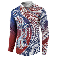 Hawaiian Manta Ray and Hammerhead Shark Tribal Tattoo Button Sweatshirt with Polynesian Tribal Pattern Hawaii Flag Color LT03 - Polynesian Pride