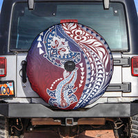 Hawaiian Manta Ray and Hammerhead Shark Tribal Tattoo Spare Tire Cover with Polynesian Tribal Pattern Hawaii Flag Color