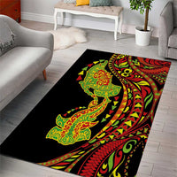 Hawaiian Manta Ray and Hammerhead Shark Tribal Tattoo Area Rug with Polynesian Tribal Pattern Kanaka Maoli Flag Color