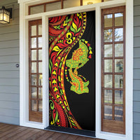 Hawaiian Manta Ray and Hammerhead Shark Tribal Tattoo Door Cover with Polynesian Tribal Pattern Kanaka Maoli Flag Color