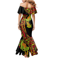 Hawaiian Manta Ray and Hammerhead Shark Tribal Tattoo Family Matching Mermaid Dress and Hawaiian Shirt with Polynesian Tribal Pattern Kanaka Maoli Flag Color