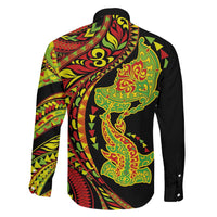 Hawaiian Manta Ray and Hammerhead Shark Tribal Tattoo Family Matching Summer Maxi Dress and Hawaiian Shirt with Polynesian Tribal Pattern Kanaka Maoli Flag Color