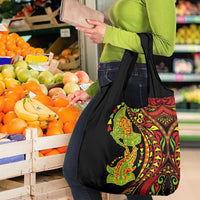 Hawaiian Manta Ray and Hammerhead Shark Tribal Tattoo Grocery Bag with Polynesian Tribal Pattern Kanaka Maoli Flag Color