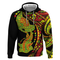 Hawaiian Manta Ray and Hammerhead Shark Tribal Tattoo Hoodie with Polynesian Tribal Pattern Kanaka Maoli Flag Color