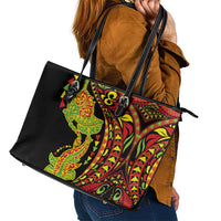 Hawaiian Manta Ray and Hammerhead Shark Tribal Tattoo Leather Tote Bag with Polynesian Tribal Pattern Kanaka Maoli Flag Color