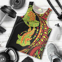 Hawaiian Manta Ray and Hammerhead Shark Tribal Tattoo Men Tank Top with Polynesian Tribal Pattern Kanaka Maoli Flag Color